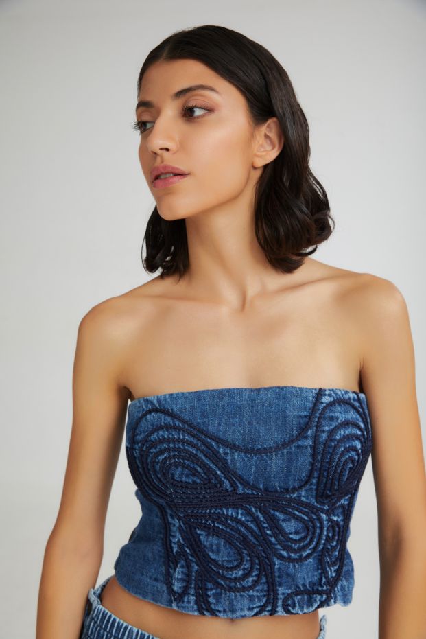 The Soft Serve Strapless Top Denim