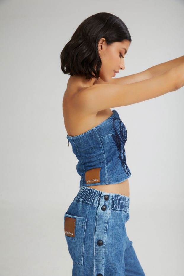 The Soft Serve Strapless Top Denim